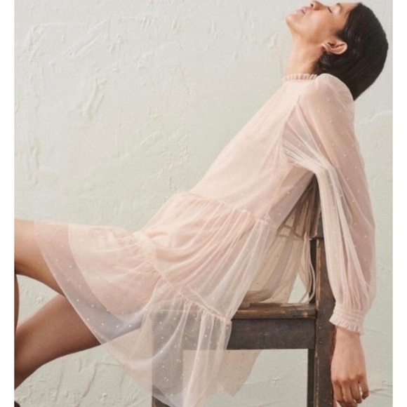 H&M Dresses & Skirts - H&M Sheer Swiss Dot Babydoll Dress - Light Pink